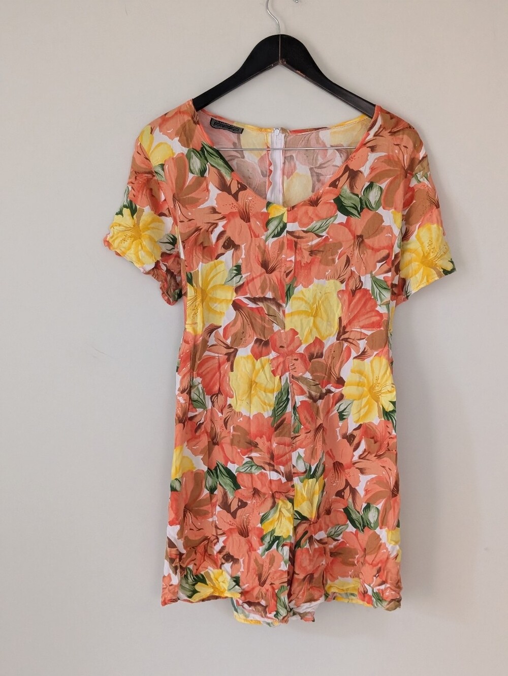 Vintage 80s Fashion Fads Floral Romper Playsuit Tie Back Made in Canada L